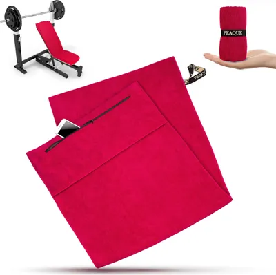 Produktbild von Mikrofaser-Fitnesshandtuch mit Frotteestruktur, Reißverschluss-Tasche, Rot, 50x120cm, Sporthandtuch, Handtuch für Gym, Sport, Fitness, saugstark