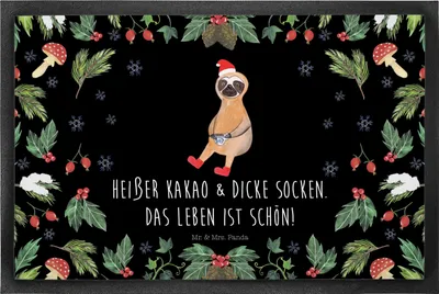 Produktbild von Mr. & Mrs. Panda Schmutzfänger Faultier Kakao 50 x 75 cm - Schwarz - Geschenk, fußmatte, Fußabtreter, Fussmatte, Fußabstreifer, Schmutzmatte, Weihnachten