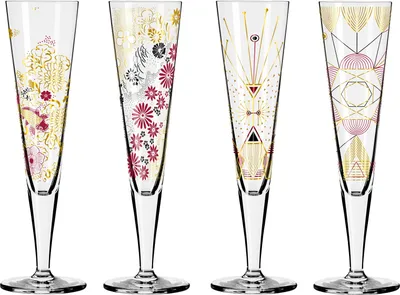 Produktbild von Dekomiro Ritzenhoff Goldnacht Champagner 4er Set 23+24+25+26 mit Glasreinigungstuch