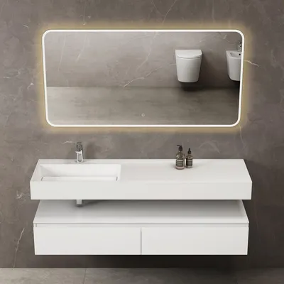 Immagine prodotto di doporro Mobile Bagno Sospeso 150cm Bianco Opaco con Lavabo, Specchio e Lampada LED, Set di Mobili da Bagno Chiusura Soft Close Arredo Moderno, Seria Up