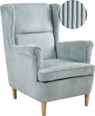 Produktbild von BELIANI Sessel Hellblau Cord Gepolstert Gesteppt mit Hellen Holzbeinen Armlehnen Skandinavischer Stil Wohnzimmer Ohrensessel Polstersessel Cordsessel