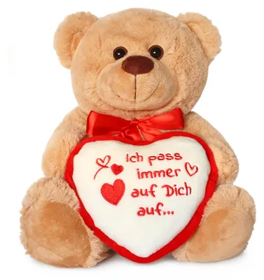 Produktbild von Teddybär mit Herz ICH PASS AUF DICH AUF Plüsch-Teddy braun 25 cm