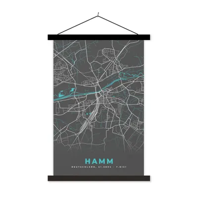 Produktbild von MuchoWow® Textilposter Stadtplan - Deutschland - Blau - Hamm - Karte 120x180 cm mit schwarzem Rahmen - Fotos