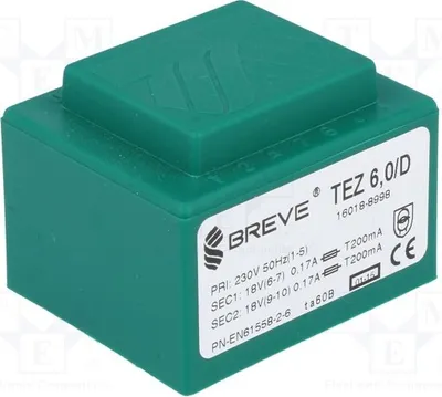 Produktbild von 1x Transformator: überzogen 230VAC 166,6mA 6VA 18V 18V 166,6mA TEZ6/D230/18-18V -