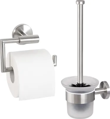 Produktbild von bremermann Bad-Serie PIAZZA - Badezimmer Set 2tlg. 1x Toilettenpapierhalter und 1x WC-Garnitur, aus Edelstahl matt