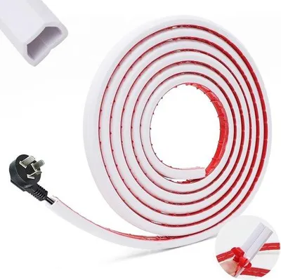 Obrázek produktu pro Flexibilní PVC ochrana kabelů, 3 metry – kabelový most pro kanceláře – flexibilní PVC páska na ochranu kabelů – zabraňuje zakopnutí – ochrana kabelů pro kancelářské prostory