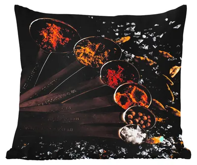 Produktbild von MuchoWow® Outdoor Kissen - Gewürze - Löffel - Salz - Gewürze - Schwarz - 40x40 cm - Wetterfest - Lounge Kissen - Kopfkissen - Interieur - Polster mit Bild