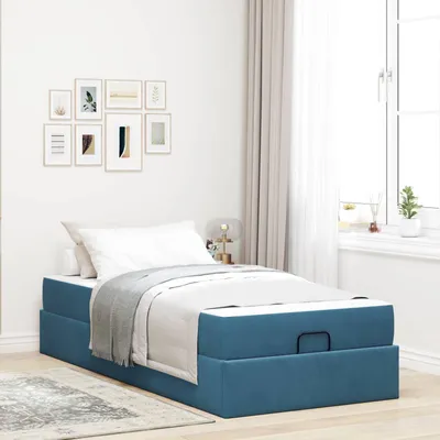 Productafbeelding van Maison Exclusive - Bedframe met matras, 2 stuks, blauw fluweel