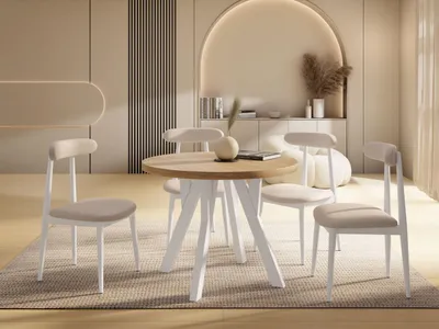 Produktbild von Runder Ausziehbarer Esstisch im Loft-Stil – Verlängerbarer Tisch mit Weißen Holzbeinen – Platzsparender Esstisch für Wohnzimmer – Eiche Braun – 90 bis 190 cm