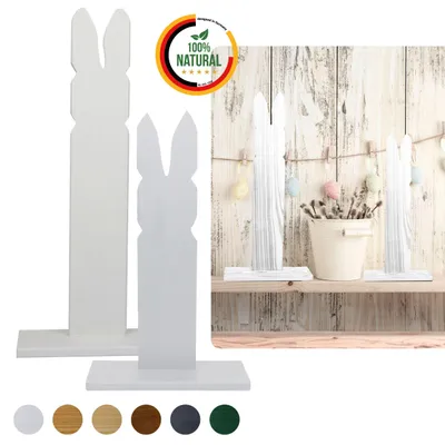 Produktbild von Floranica 2er SET Osterdeko Hase aus Holz Weiß 40 und 50 cm Hoch DIY Deko Figur Ostern Frühling