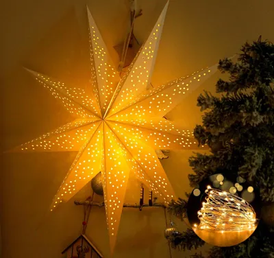 Papiersterne mit LED-Lichterkette, warmweiß, 2er-Set, 3D-Faltstern