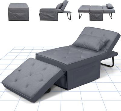FLEXISPOT Schlafsofa Klappbett Schlafsofa 4-in-1 Einzelsofa Stuhl Schlafsessel Klappbarer Hocker mit 6 Positionen verstellbarer Rückenlehne und Kissen