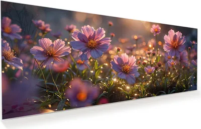 Produktbild von Glasbild 150x60cm in XXL für Wohnzimmer, Schlafzimmer Motiv Blumenwiesebei Sonnenaufgang