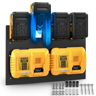 Produktbild von Wandfest® Wandhalterung für DeWalt Akkus und Ladegeräte - Das Original | Austria | Stabile Akku Halterung für DeWalt | 1-4 Akkus