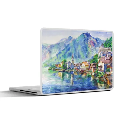 Produktbild von MuchoWow® Laptop Aufkleber Sticker Cover Gemälde - Ölfarbe - Haus - Berge - Wasser 40x30 cm - Laptop Dekoration - Selbstklebend
