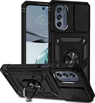 Produktbild von Moto G62 5G Hülle mit Schiebe Kamera Schutz und Ringhalter Ständer Robust Rüstung Schutzhülle für Motorola Moto G62 5G Schwarz