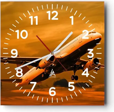 Produktbild von Wanduhr - Quadrat - Glasuhr - Passagier Flugzeug Flugzeug Flügel - 30x30cm - Schleichendes Uhrwerk - Lautlos - zum Aufhängen bereit - Dekoration Modern - Wanddekoration aus Glas - C4AC30x30-0368