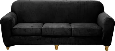 Produktbild von Samt Sofabezug & Kissenbezug Kit, Sofa Überzug Sitzkissenbezug Hussen Sofaschoner Sofasitzbezug, (4 Stück, Sofabezug*1+Kissenbezug*3, Schwarz)