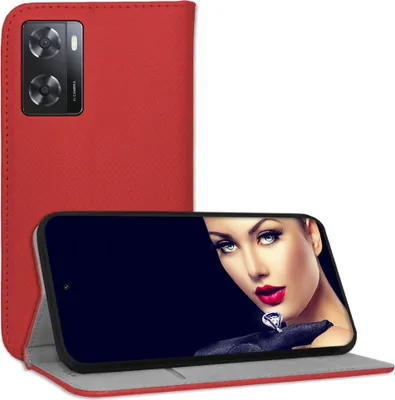 Produktbild von Bookstyle Schutzhülle Klapphülle Schutztasche Etui Cover für Oppo A57 4G (CPH2387), Oppo A57s (CPH2385, 6.56'') - Rot