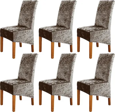 Produktbild von Stuhlbezüge 6er-Set, Fit Stretch Softplüsch Abnehmbarer, waschbarer, kurzer Parsons Küchen-Esszimmerstuhl Schonbezüge Schutz für Hotel, Zeremonie, Gold