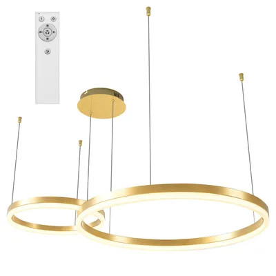 Produktbild von XUDO LED Pendelleuchte 2-Ring 36W Gold, Dimmbar per Fernbedienung, CCT 3000-6500K