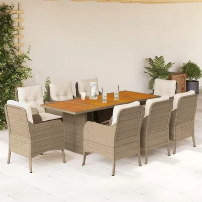 Imagen del producto de Maison Exclusive: Juego de comedor de jardín de 9 piezas con cojines, color beige, fabricado en ratán sintético