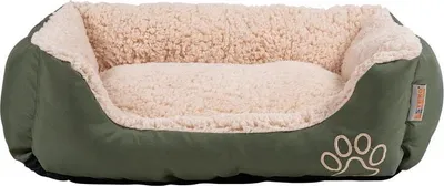 Produktbild von Hundebett Hundekissen Haustierbett 60x48x18 cm Hundekorb Hundesofa Olive/Beige