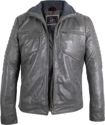 Produktbild von Herren Freizeit Lederjacke Biker Jacke Übergangs Jacke leichtes Lammnappa Leder(M,Grau)