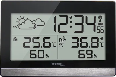 Obrázok produktu pre Technoline WS 9255, Čierna, Strieborná, Vnútorný vlhkomer, Vnútorný teplomer, Vonkajší vlhkomer, Vonkajší teplomer, Vlhkomer, Teplomer, Vlhkomer, Teplomer, F, °C, 30 m