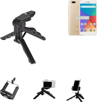 Produktbild von K-S-Trade Stativ Tisch-Ständer Dreibein Handy-Stativ Ständer kompatibel mit Xiaomi Mi A1 Mini-Stativ Smartphone Tripod Handy-Stativ aus Plastik
