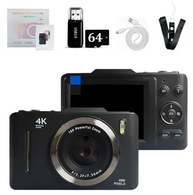 Obrázek produktu pro Digitální fotoaparát – dětský fotoaparát s 4K CCD – 7,1cm displej – kompaktní a lehký – pro děti a studenty – černý