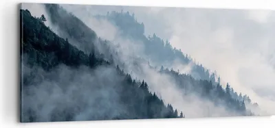Produktbild von Bild auf Leinwand - Leinwandbild - Einteilig - Berge Nebel Bäume - 100x40cm - Wand Bild - Wanddeko - Wandbilder - Leinwanddruck - Bilder - Wanddekoration - Leinwand bilder - Wandbild - AB100x40-4429