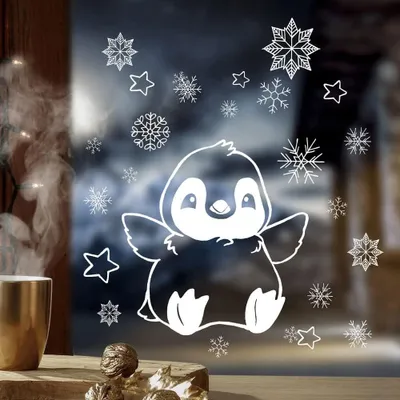 Produktbild von Vorlage Fensterbild Kreidefensterbild Eisbär Pinguin Chalky Markers Weihnachtsdeko Weihnachten Fensterdeko Fensterbilder ch3 ®