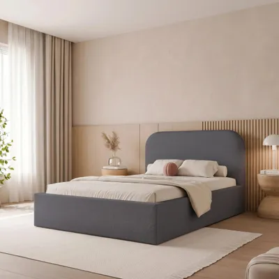 Productafbeelding van Gestoffeerd bed FUZZI, 120x200 cm, donkergrijsblauw, met opbergruimte en lattenbodem