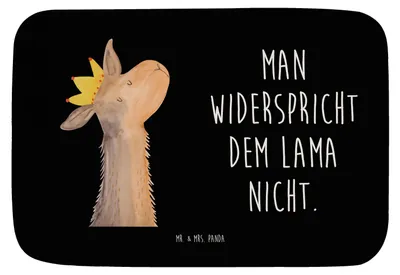 Produktbild von Mr. & Mrs. Panda Badteppich Lamakopf König - Schwarz - Geschenk, badezimmervorleger, Badvorleger, Mama, Königin, Badematte, Duschvorleger, Freundin, Badläufer, Abi, Lamas