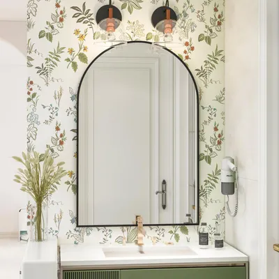 Image de Miroir mural incurvé, avec cadre noir, dimensions 50 x 75 cm, pour salle de bain