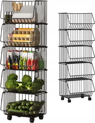 Produktbild von Metallregal auf Rollen QUANTA, 5 Körbe, schwarz