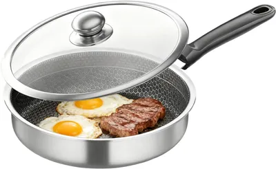 Productafbeelding van Braadpan met deksel - Koekenpan Inductie - Dagelijks Koken - Gelijkmatige Warmte - 26 cm Diameter - Zilver