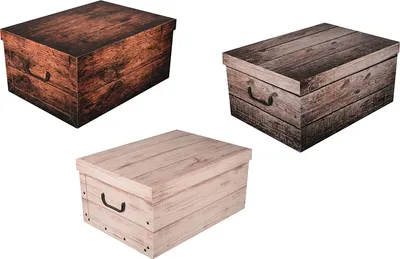 Produktbild von Set: 3 x XXL Deko Kartons in tollen Holz Dekoren (Dukelbraun, Weiß und Grau) - Maße: ca. 51 x 37 x 24 cm