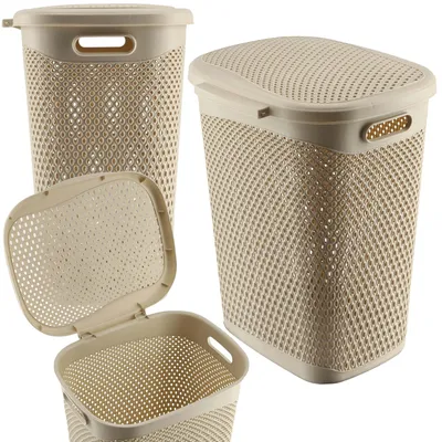 Image de Panier à linge, grande capacité de 55 litres, design léger, couleur beige