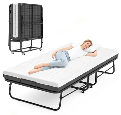 Productafbeelding van Opklapbed - Logeerbed - 80 x 190 cm - Matras 13 cm - Met wielen