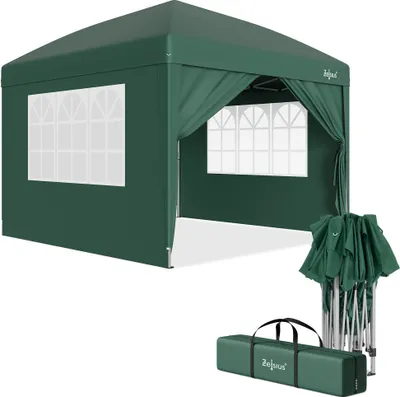 Produktbild von Zelsius Faltbarer Pavillon 3x3 m mit Seitenwänden, Grün, Faltpavillon UV30, Gartenzelt faltbar
