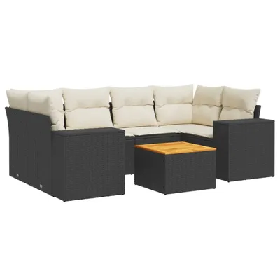 Produktbild von 7-tlg. Garten-Sofagarnitur mit Kissen Schwarz Poly Rattan