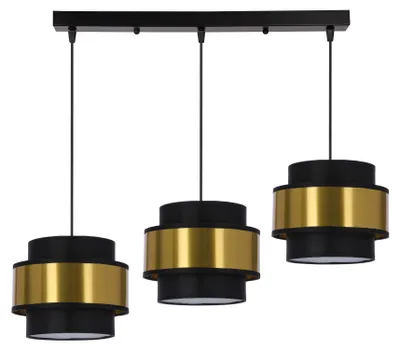 Zdjęcie produktu dla Lampa wisząca abażury Prestige czarno-złota 3xE27x40W tkanina wym:100x75x20cm IP20 Candellux