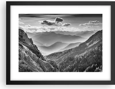 Produktbild von Gerahmtes Poster - Schwarzer Rahmen - Schwarzweiß Landschaft Berge - 40x30 cm - Wand Bild - Wanddeko - Wandbilder - Kunstposter - Wandposter - Bilderrahmen - Bilder - Kunstdruck - P2BAA40x30-4560