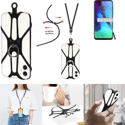 Produktbild von K-S-Trade 3in1 Handykette Handyband Handykordel Halsband Smartphone-Ring Handy-Ring kompatibel mit Motorola Moto G Stylus Fingerhalterung Handyring