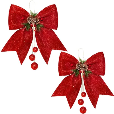 Weihnachtsschleifen-Set, 2 rote Glitzer-Paillettenschleifen, 25x30 cm