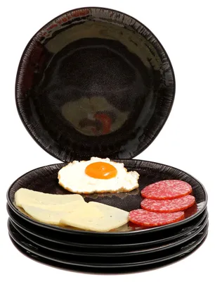 Obrázek produktu pro Reactive Glaze Black Sada 6 jídelních talířů 26 cm 6 osob jídelní talíř černý talíř