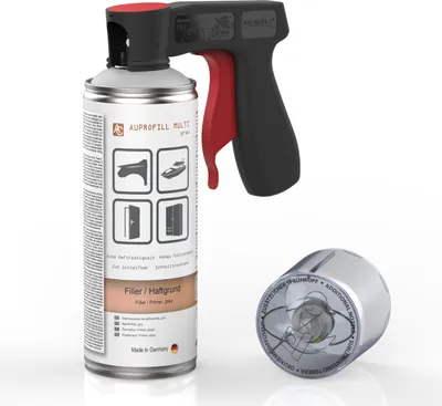 Produktbild von 1x AUPROTEC Haftgrund Füller Spray Grau + Pistolengriff AUPROFILL MULTI Filler Grundierung Primer 400ml