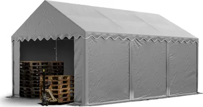 Produktbild von Lagerzelt 4x6 m Industriezelt Unterstand PVC Plane 750 N grau mit Bodenrahmen